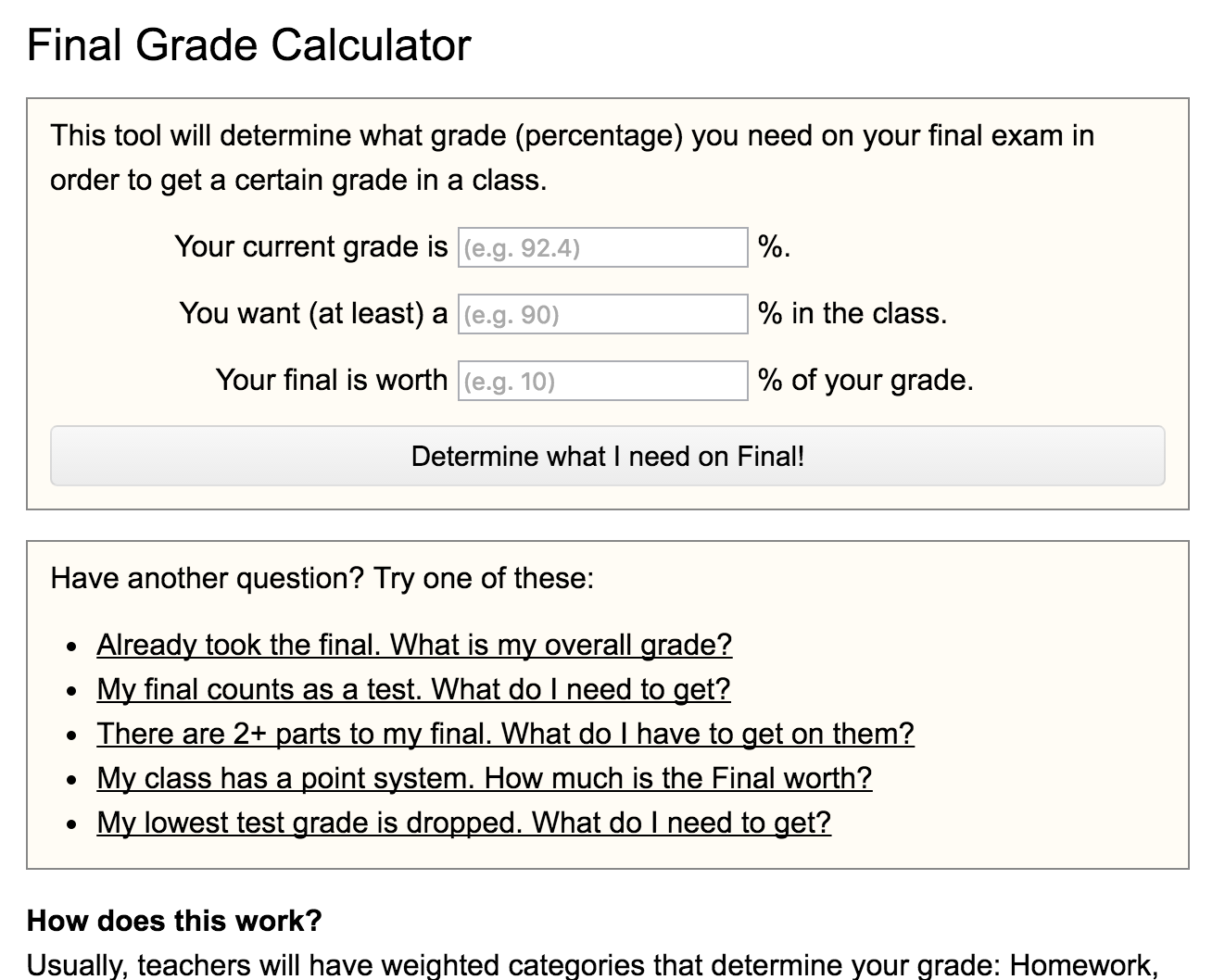 Final Grade Calculator Preview