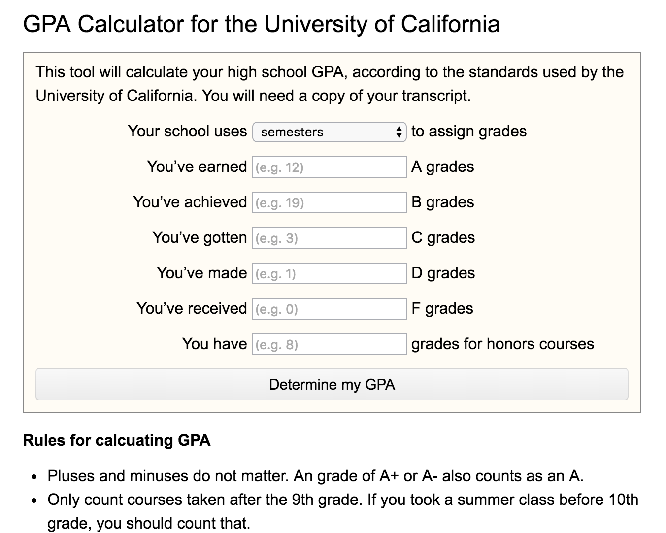 GPA Calculator for the University of California Preview
