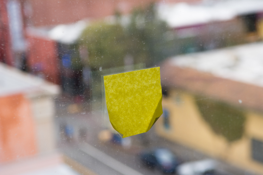 Sticky note on my apartment window