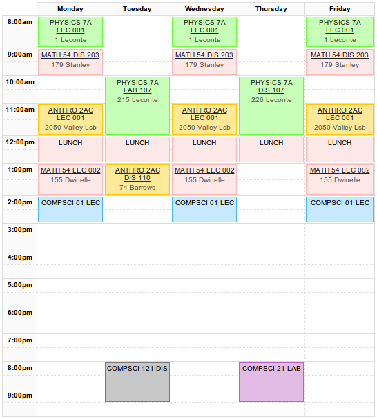 This is my Fall Semester schedule.